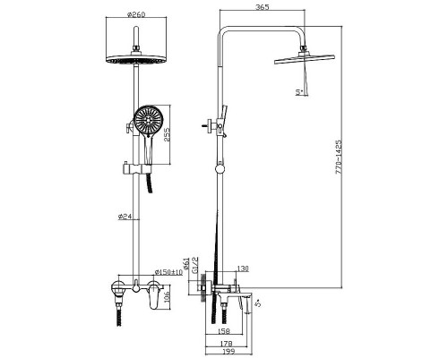 Душевая система Raglo R31.24.09 Графит матовый