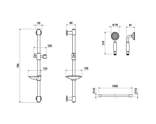 Душевой гарнитур Aquatek Классик 1 jet AQ2020MB Черный матовый