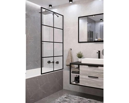 Шторка на ванну Ceruttispa Muza 80x140 MUZA F80 9283 профиль Черный стекло прозрачное