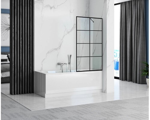 Шторка на ванну Ceruttispa Muza 80x140 MUZA F80 9283 профиль Черный стекло прозрачное