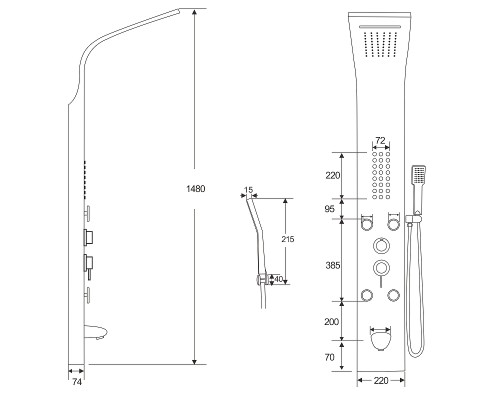 Душевая панель Ceruttispa Victoria S CT9976 с гидромассажем Серебро