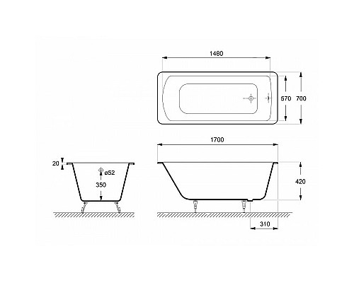 Чугунная ванна Delice Prestige 170x70 DLR230624R-AS с отверстиями под ручки с антискользящим покрытием Чугунная ванна Delice Prestige 170x70 DLR230624R-AS с отверстиями под ручки с антискользящим покрытием