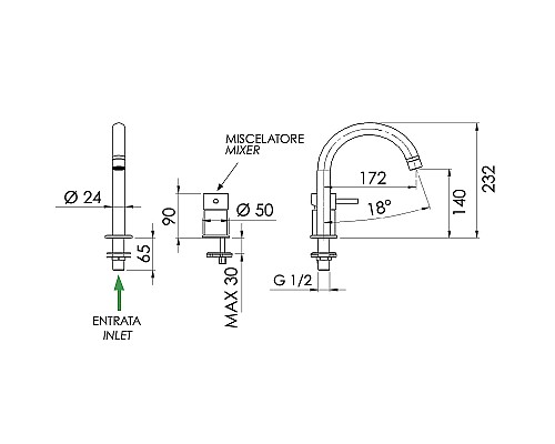 Смеситель для раковины Remer X-Style X57DO Золото глянцевое