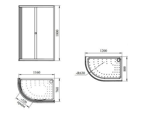 Душевой уголок Radomir Соул 2 120x80 L профиль Черный стекло прозрачное