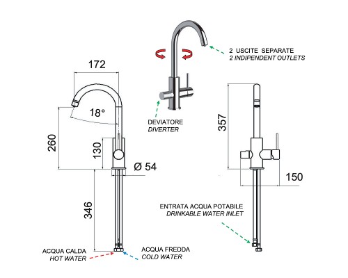 Смеситель для кухни Remer Minimal N792DWRL Медь глянцевая