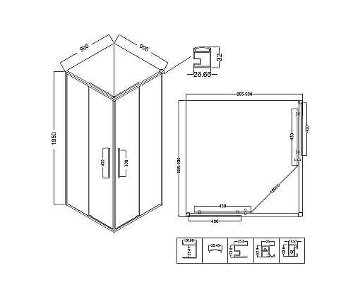 Душевой уголок Niagara Nova 80х80 NG-6822-34BLACK профиль Черный матовый стекло прозрачное