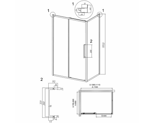 Душевой уголок Grossman Cosmo 110х80 120.K33.02.1180.32.00 профиль Золото сатин стекло прозрачное