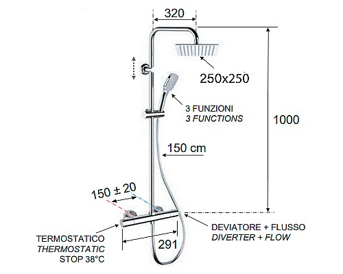 Душевая система Remer Elegance EQ32X8CPUFD25 с термостатом Хром
