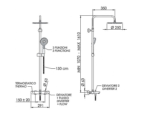 Душевая система Remer Elegance EQ34A8MPUFM25NO с термостатом Черная матовая