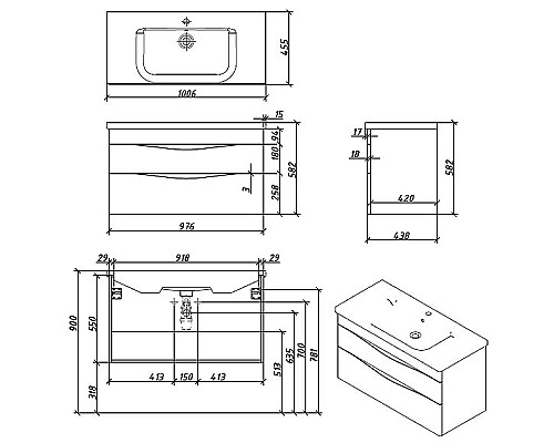 Тумба под раковину Caprigo Lento 100 36214-SF027 подвесная Белая матовая