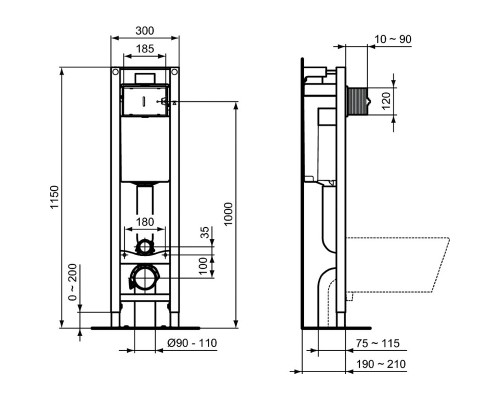 Комплект унитаза с инсталляцией Ideal Standard Connect с сиденьем Микролифт