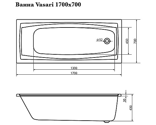 Акриловая ванна Corpa Nera Vasari 170x70 CN05013WH без гидромассажа