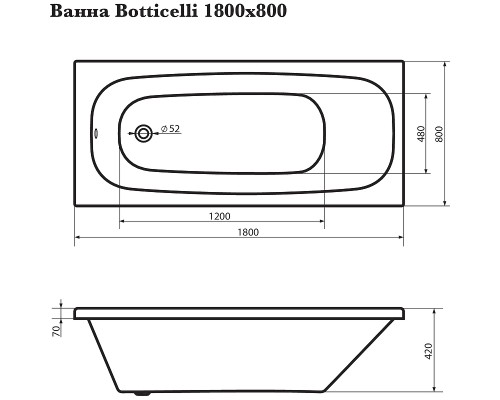 Акриловая ванна Corpa Nera Botticelli 180x80 без гидромассажа