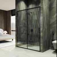 Душевая дверь Maybah Glass 1200x1950 раздвижная профиль Черный стекло прозрачное