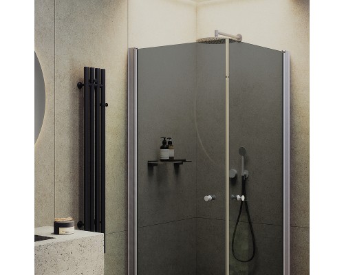 Душевой уголок Maybah Glass 800x800x1980 на монопетлях Хром матовый стекло графитовое
