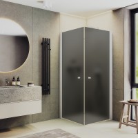 Душевой уголок Maybah Glass 800x800x1980 на монопетлях Белый стекло графитовое матовое