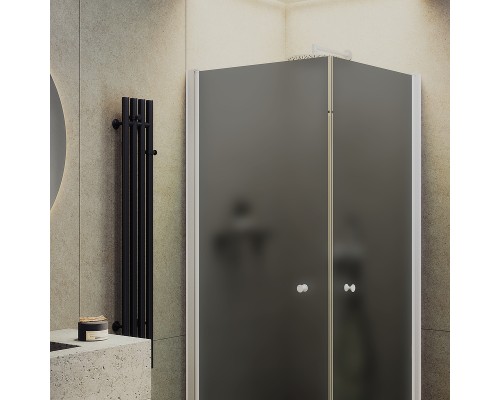 Душевой уголок Maybah Glass 800x800x1980 на монопетлях Белый стекло графитовое матовое