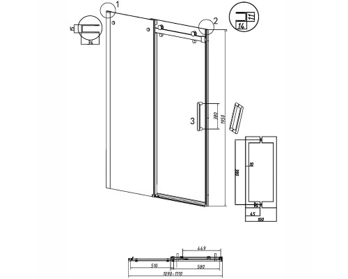 Душевая дверь Grossman Classic 110 100.K33.04.110.21.00 профиль Черный матовый стекло прозрачное