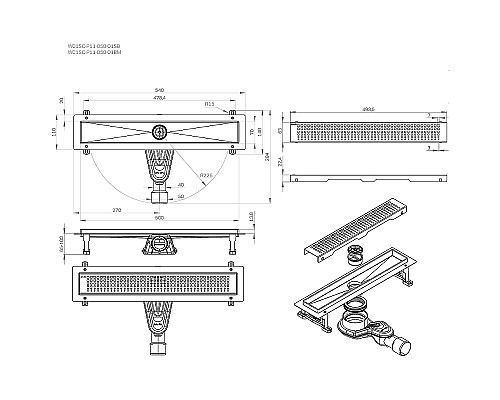 Душевой лоток AM.PM MasterFlow 50 W01SC-P11-050-01BM с Черной матовой решеткой Cut Gradient