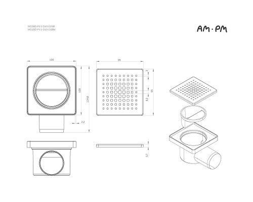 Душевой трап AM.PM PrimeFlow 10 W02BD-P11-010-01BM с Черной матовой решеткой Cut Gradient