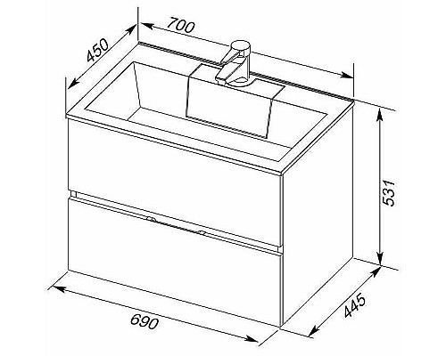 Тумба с раковиной Aquanet Алвита 70 213093 подвесная Серый антрацит