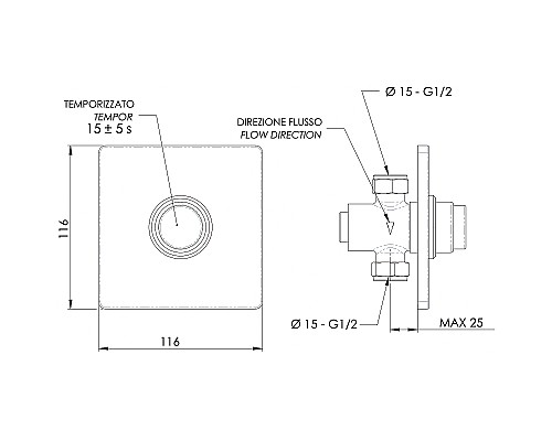 Запорный вентиль Remer Tempor TE30Q порционный Хром
