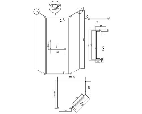 Душевой уголок Grossman Pragma 90х90 302.K33.03.9090.10.02 профиль Хром стекло шиншилла