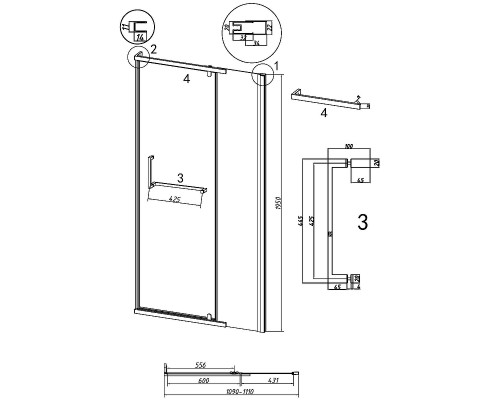 Душевая дверь Grossman Pragma 110 100.K33.03.110.42.00 профиль Графит сатин стекло прозрачное