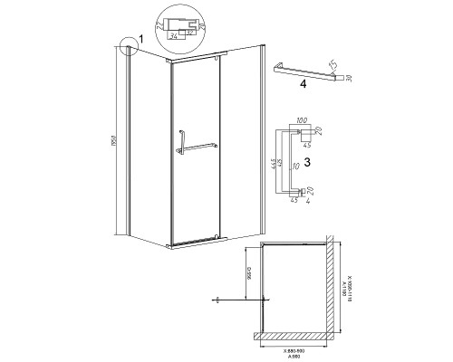 Душевой уголок Grossman Pragma 110х90 120.K33.03.1190.21.00 профиль Черный матовый стекло прозрачное