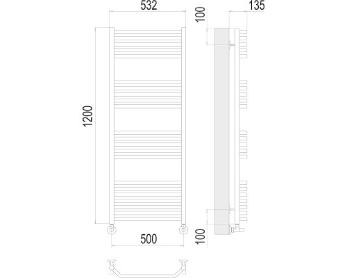 Водяной полотенцесушитель Terminus Виктория П22 500x1200 4670078529558 Хром, нижнее подключение, G 1/2" ВР, с угловым соединением