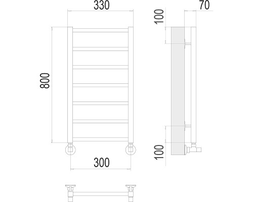 Водяной полотенцесушитель Terminus Контур П7 300х800 4670078529633 Хром, нижнее подключение, G 1/2" ВР, с угловым соединением