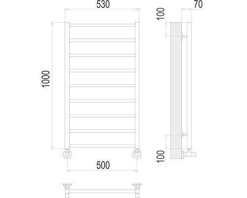 Водяной полотенцесушитель Terminus Контур П9 500х1000 4670078529688 Хром, нижнее подключение, G 1/2" ВР, с угловым соединением