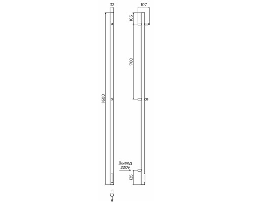 Электрический полотенцесушитель Terminus Уно Стойка электро UNO круг 1600 4670078528384 Хром
