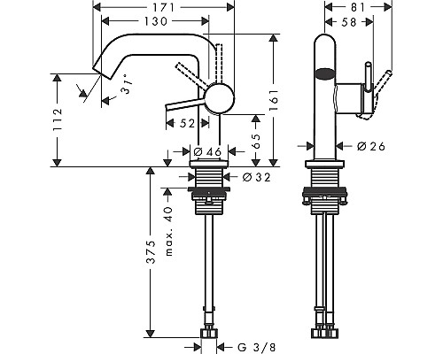 Смеситель для раковины Hansgrohe Tecturis S 73320670 Черный матовый