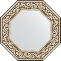 Зеркало Evoform Octagon 60х60 в багетной раме - Барокко серебро 106 мм