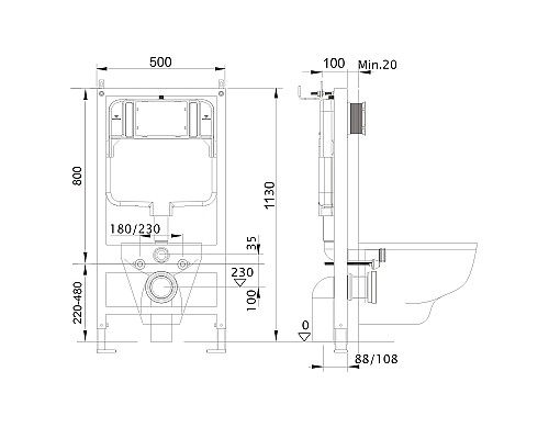 Комплект унитаза с инсталляцией Aquatek Set Aquatek Вега-1905-016 KK-1 с сиденьем Микролифт и клавишей смыва Хром глянцевый