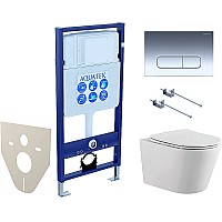 Комплект унитаза с инсталляцией Aquatek Set Aquatek Вега-1905-016 KK-1 с сиденьем Микролифт и клавишей смыва Хром глянцевый
