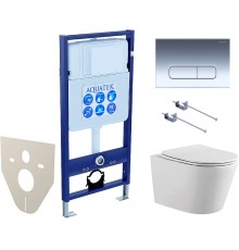 Комплект унитаза с инсталляцией Aquatek Set Aquatek Вега-1905-016 KK-1 с сиденьем Микролифт и клавишей смыва Хром глянцевый