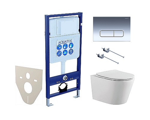 Комплект унитаза с инсталляцией Aquatek Set Aquatek Вега-1905-016 KK-1 с сиденьем Микролифт и клавишей смыва Хром глянцевый