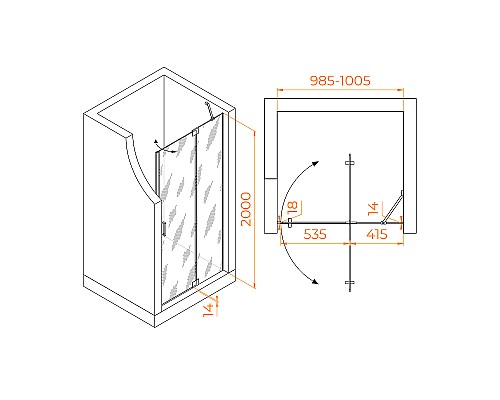 Душевая дверь RGW Hotel HO-014-B 100 350601410-24 профиль Черный стекло матовое