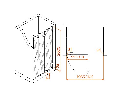 Душевая дверь RGW Stilvoll SV-004-B 110 353200411-14 профиль Черный стекло прозрачное