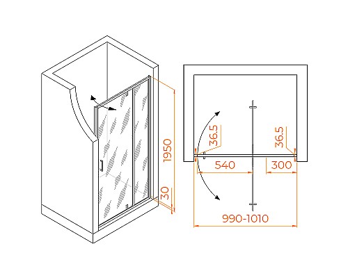 Душевая дверь RGW Leipzig LE-103 100 711210310-11 профиль Хром стекло прозрачное