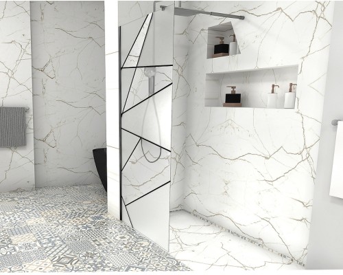 Душевая перегородка Ceruttispa Pick 90 PICK T90B 10378 профиль Черный матовый стекло узор матовый с прозрачным