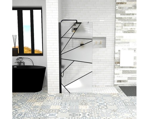 Душевая перегородка Ceruttispa Pick 90 PICK T90B 10378 профиль Черный матовый стекло узор матовый с прозрачным