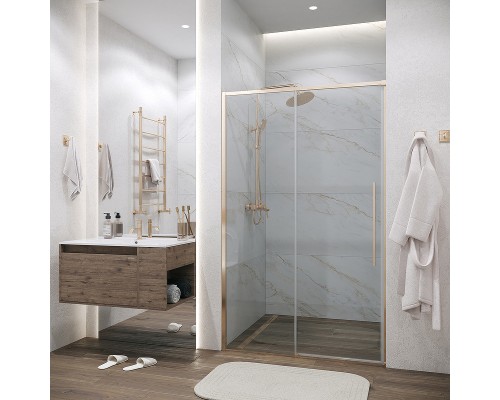 Душевая дверь Grossman Galaxy 130 100.K33.01.130.32.00 профиль Золото сатин стекло прозрачное