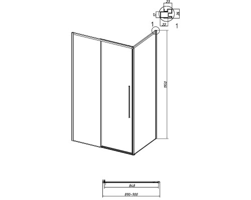 Душевая стенка Grossman Galaxy 90 200.K33.01.90.21.10 профиль Черный матовый стекло тонированное