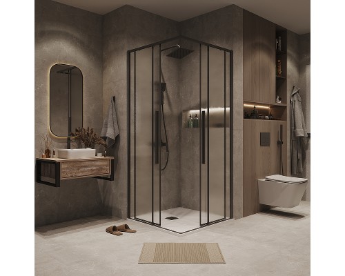 Душевой уголок Grossman Galaxy 80х80 300.K33.01.8080.21.02 профиль Черный матовый стекло шиншилла