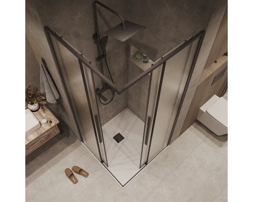 Душевой уголок Grossman Galaxy 80х80 300.K33.01.8080.21.02 профиль Черный матовый стекло шиншилла