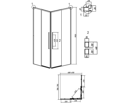 Душевой уголок Grossman Galaxy 80х80 300.K33.01.8080.21.02 профиль Черный матовый стекло шиншилла