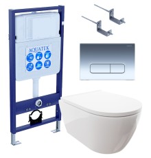 Комплект унитаза с инсталляцией Aquatek Set Aquatek Поларис-016 4в1 с сиденьем Микролифт и клавишей смыва Хром глянцевый